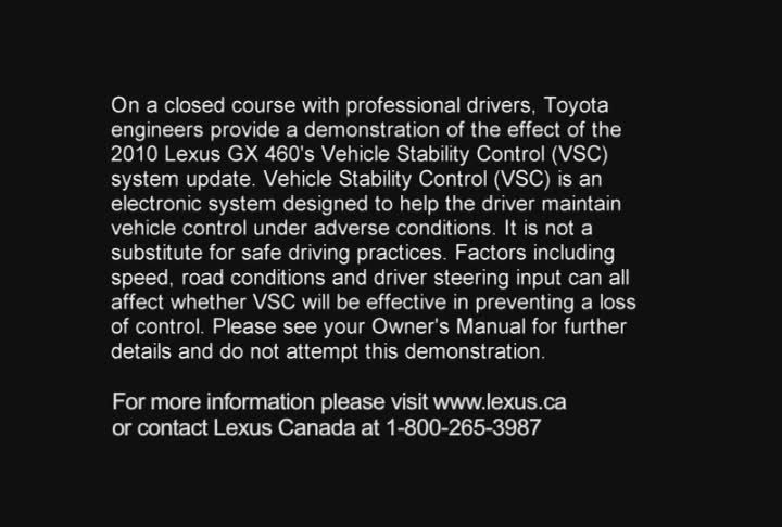 Video Demonstration Before & After the Remedy to Update the Vehicle Stability Control System in the 2010 MY Lexus GX 460 SUV